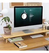 ROCDEER Bamboo Dual Monitor Stand Riser, Natural Desk Shelf with Storage | 39.37-Inch Wide, 3.5-I...
