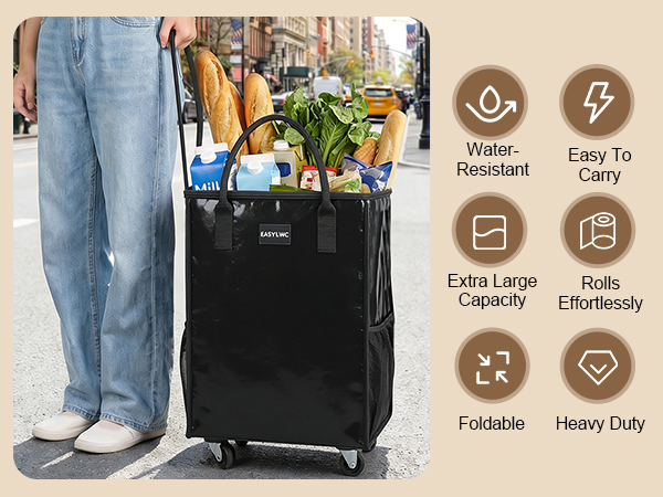 rolling tote reusable grocery bag on wheels bag on wheels rolling tote with wheels and handle