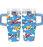 Airplane Gifts for Boys - 14oz Blue Kids Helicopter Airplane Tumbler with Handle and Straw, Stain...