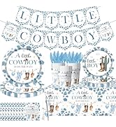 142pcs Cowboy Baby Shower Decorations Western Baby Boy Plates and Napkins Set A Little Cowboy Bab...