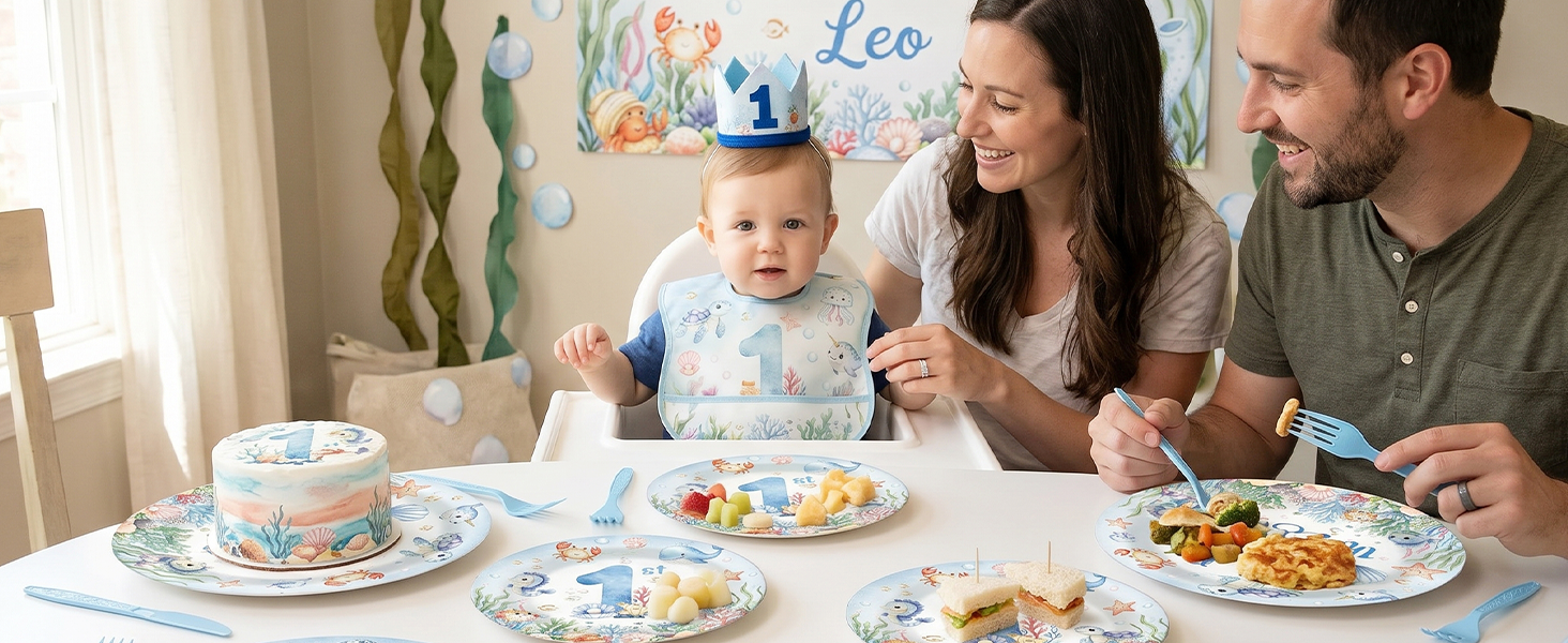 96Pcs 1st Birthday Party Plates Napkins Forks Paper Disposable Tableware Set