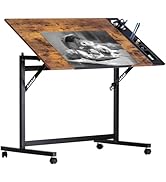 VECELO Vintage Drawing Drafting Table, Adjustable Tilting Top Art Desk Craft Work Station with Pe...