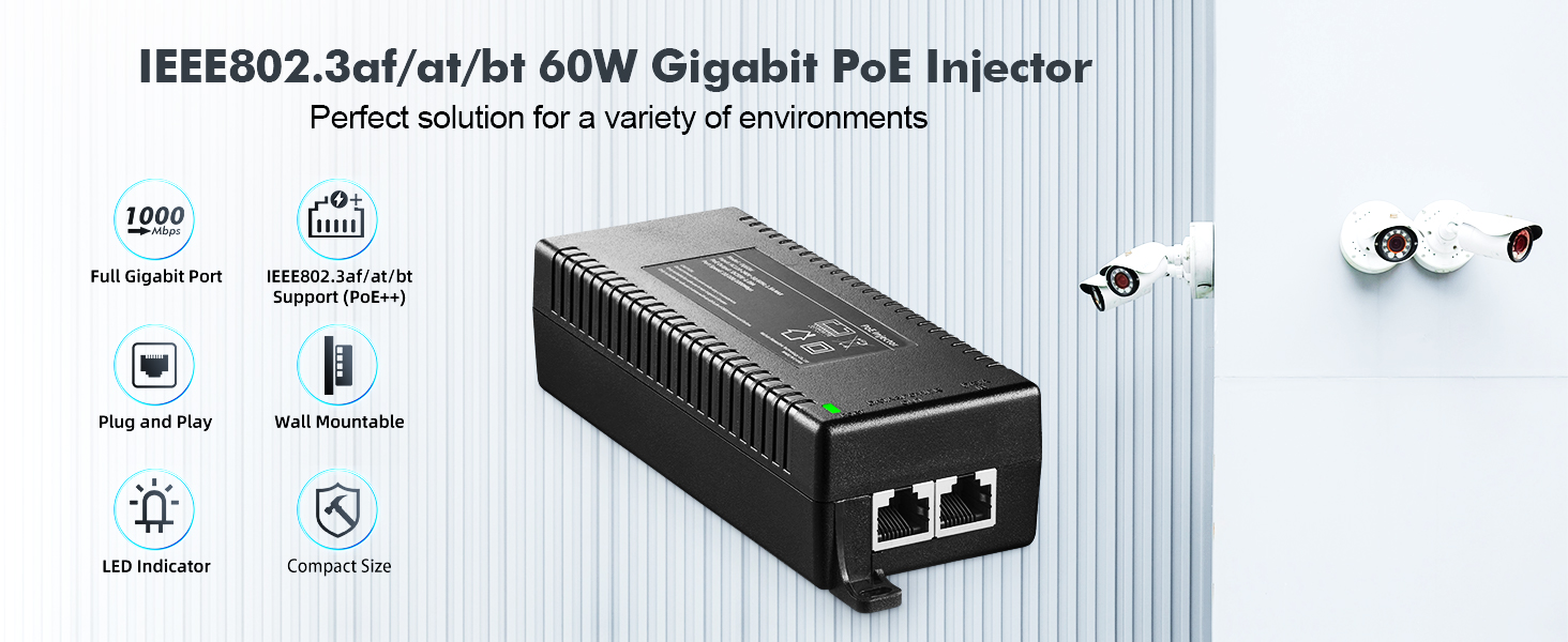 60W 2.5G PoE Injector