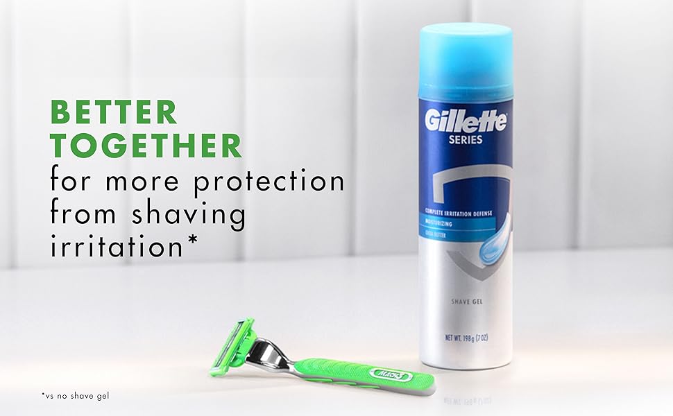 Razor next to the shave gel to show regimen