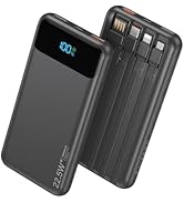10000mAh Portable Charger Built in 4-Cables, 22.5W Fast Charging USB C Power Bank, 6 Outputs Batt...