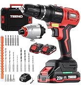 TEENO Cordless Drill Impact Driver 20V Brushless Power Tool Combo Kits, 2×1.5Ah Batteries w/Charg...