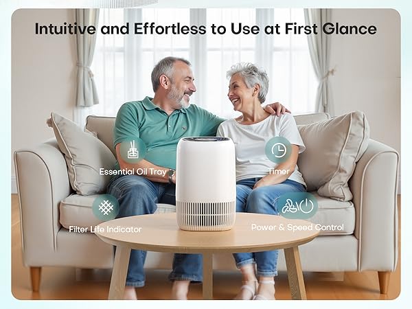 Air Purifiers Home H13 True HEPA Filter 1076 Ft² Pet Hair Odors Pollen Smoke Aroma Quiet 360°Intake