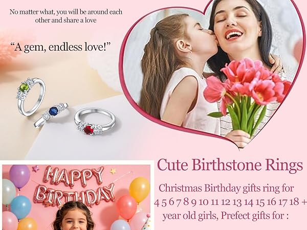 Birthstone rings for Girls 4th 5th 6th 7th 8th 9th 10th Birthday Gifts