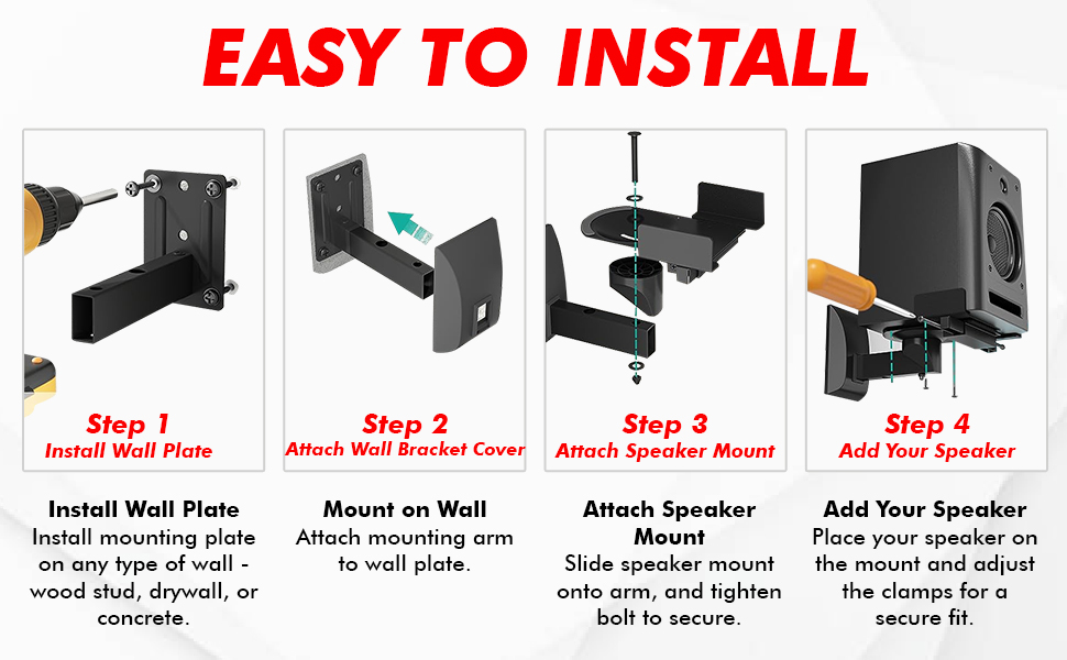 Speaker Wall Mount Adjustable Shelf Holder Swivel 180 Degree 15 Inch Speakers Pair Holds