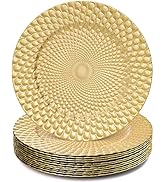 TOPZEA 12 Pack Gold Charger Plates, 13" Plastic Round Decorative Dinner Under Plate, Reusable Ele...