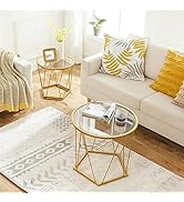 HOOBRO Small Coffee Table Set of 2, Round Coffee End Table with Metal Frame, Glass Top, Gold Side...