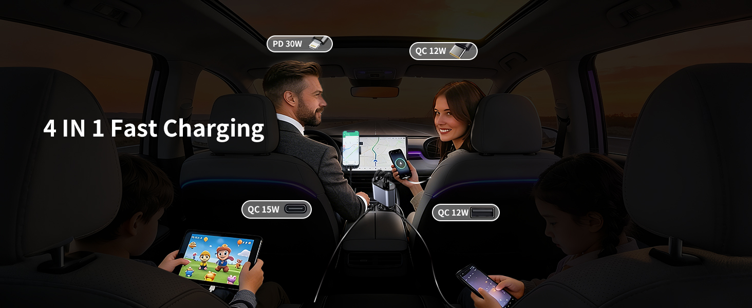 4 in 1 Car Charger, Meets All On-the-Go Charging Needs