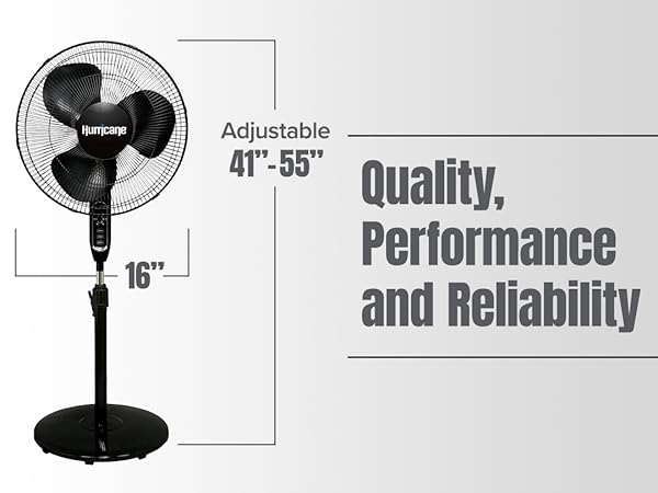 Hurricane Supreme 16" 3 Speed Oscillating Stand Pedestal Fan with Remote, Black