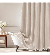 Seenus Boho Farmhouse Shower Curtain Heavyweight with Tassels, Taupe Linen Textured Fabric Shower...