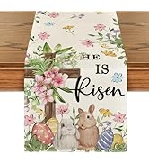 Artoid Mode Bunny Rabbits Eggs He is Risen Easter Table Runner, Seasonal Spring Kitchen Dining Ta...