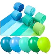 PartyWoo Blue and Green Balloons, 51 pcs Party Decorations Pack of Balloons and Crepe Paper for B...