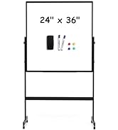 M&amp;G Double-Sided Magnetic Whiteboard, 24 x 36 in Large Portable Dry Erase Board with Stand, Mobil...