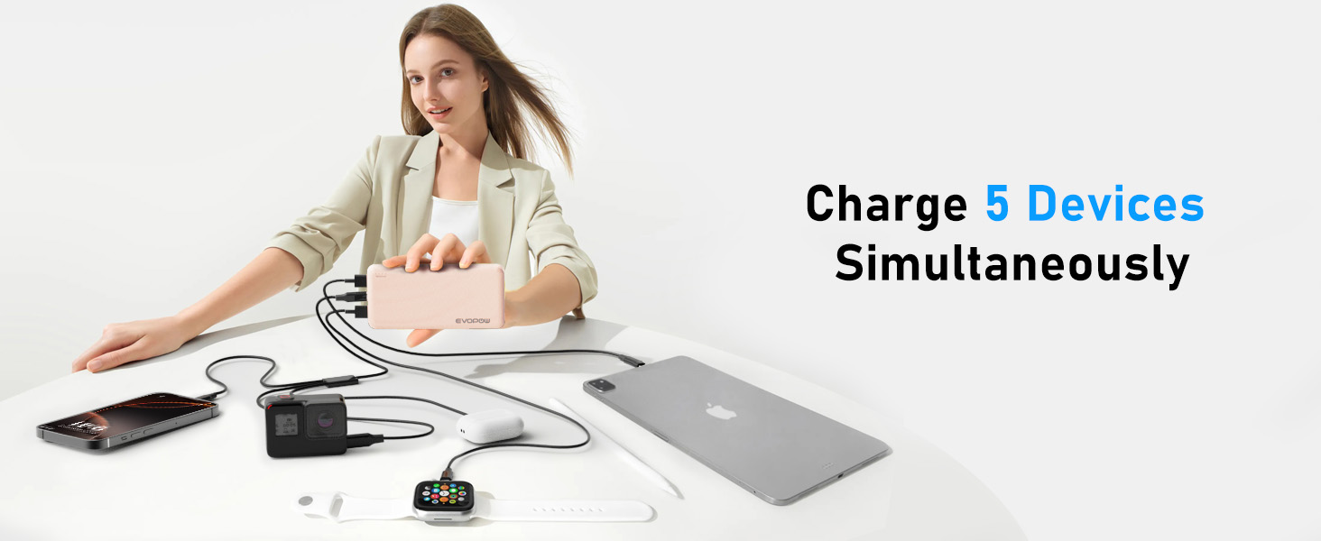 Charge 5 Devices Simultaneously Portable charger 10000mAh