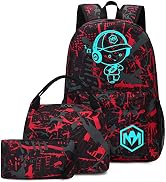 BLUBOON School Backpack for Boys Teens Bookbag Travel Daypack Kids Girls Lunch Bag Pencil Case (R...