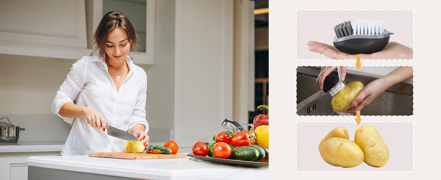 MR.SIGA Fruit and Vegetable Cleaning Brush with Non Slip Comfortable Grip, Pack of 2, Black