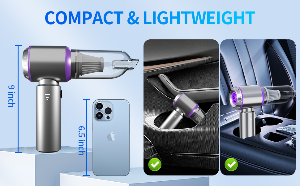 Yejay 20000pa Car Vacuum Cleaner, Rechargeable High Power Compressed Portable Cordless Hand Vacuum