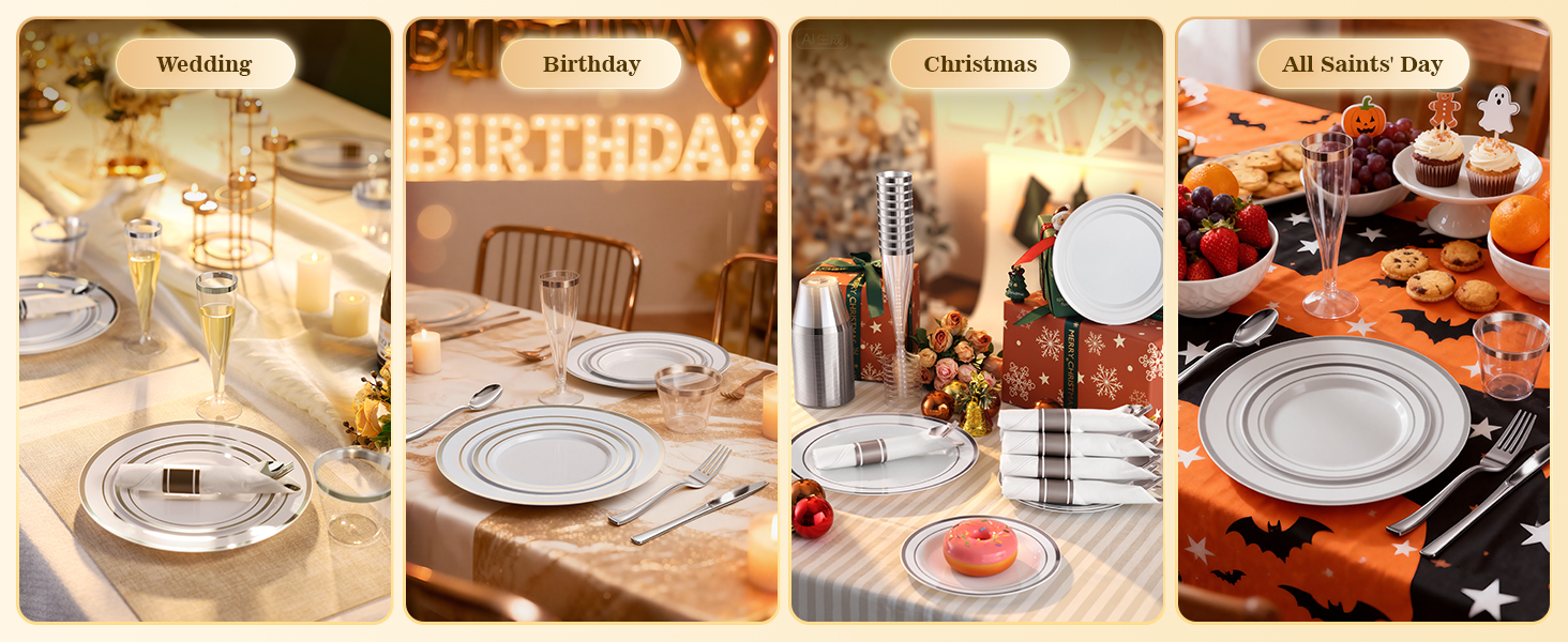 Silver Disposable Plastic Dinnerware Set