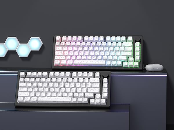 womier white topographic keycaps,line backlit,shine through key cap