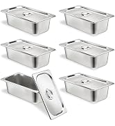 6 Set Stainless Steel Hotel Pans 1/3 Size 4 Inch Deep With Lids, Anti-Jam Chafing Steam Table Pan...