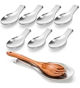 ELFULLY 8 Pack Stainless Steel Spoon Rest, Large Size Ladle Spatula Tong Holder, Heavy Duty Cooki...