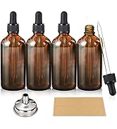 AOZITA 4 Pack, 4oz Dark Amber Dropper Bottles with 1 Funnels &amp; 4 Labels - 4 oz / 120ml Brown Glas...