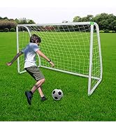 6'X4' Soccer Goals for Backyard Kids Portable Soccer Net with High-Strength Nets, Ground Stakes, ...