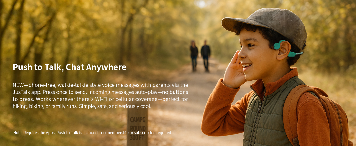 Push-to-Talk Talkie sends screen-free family voice messages via the JusTalk app.