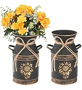 Frcctre 2 Pack Rustic Metal Milk Can Galvanized Vase, 7.5