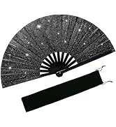 EOSAU Large Glitter Rave Fan Folding Hand Fans for Line Dancing Portable Handheld Clack Fan for F...
