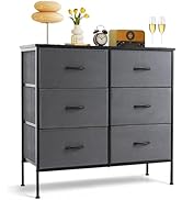 6-Drawer Dresser for Bedroom, Anti-Tip Wide Storage Organizer Chest of Drawers with Wooden Top an...
