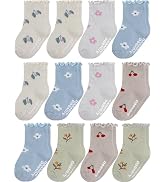 Aroveea Non Slip Grip Ankle Baby Socks 12 Pack for Toddler Boys and Girls Kids,Infant Cute Cotton...