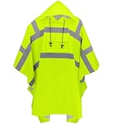 GGS Rain Poncho - High Visibility, Reflective, Wind and Waterproof with Drawstring Hood, Rain Gea...