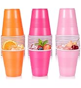 [48 Pcs] Pink and Orange Plastic Cups - 12 oz Disposable Drinking Cups | Pink and Orange Party De...