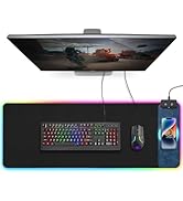 Mouse Pad with Wireless Charging, Large Desk Mat RGB Gaming Mousepad, 10 Light Colors LED Desk Pa...
