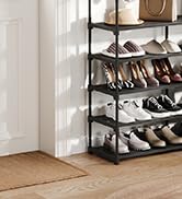 iabifo 3-in-1 Double Row Coat Rack Freestanding with Shoe Storage Entryway Organizer 5-Tier Shoe ...