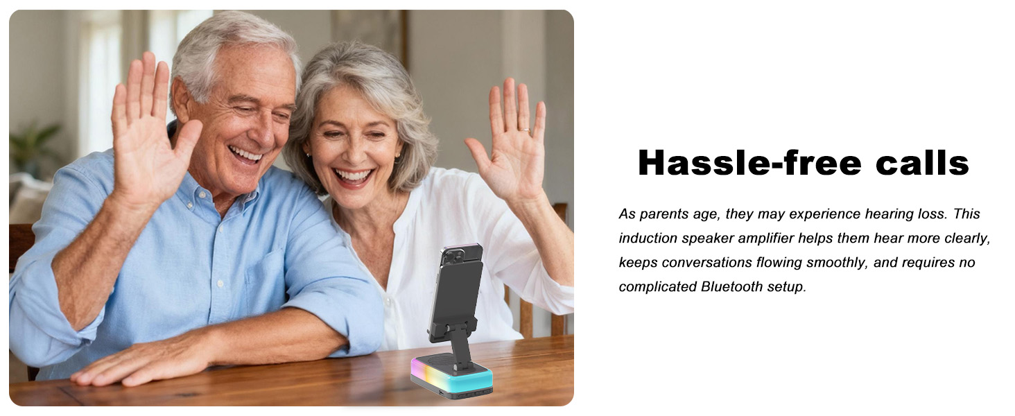 Induction speaker for elderly, easy to use phone amplifier for facetime, unique gifts for parents.