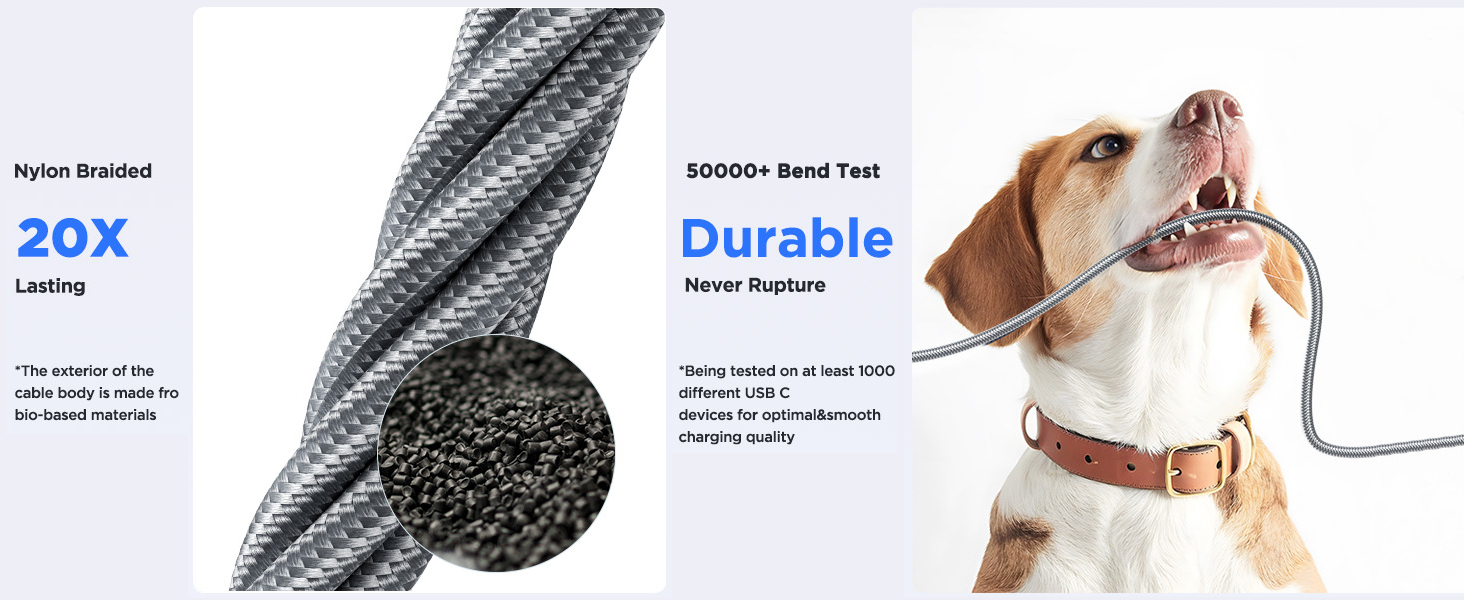 usb c to usb c cable is made of ultra-durable nylon braided material