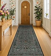 Dark Green Floral Living Room Rug 5x7 Area Rug - Vintage Forest Washable Mat for Dining Room, Bed...