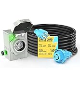 CircleCord 4 Prong 15 Feet 30 Amp Generator Extension Cord and Inlet Box with Locking Connector, ...