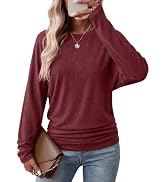 WIHOLL Womens Long Sleeve Shirts Ruched Hem Fall Tops Lightweight Sweaters | Dolman Sleeves, Side...