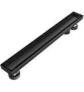 EXF Offset Linear Shower Drain 24 Inch Matte Black with Reversible Flat &amp; Tile Insert Cover, Stai...