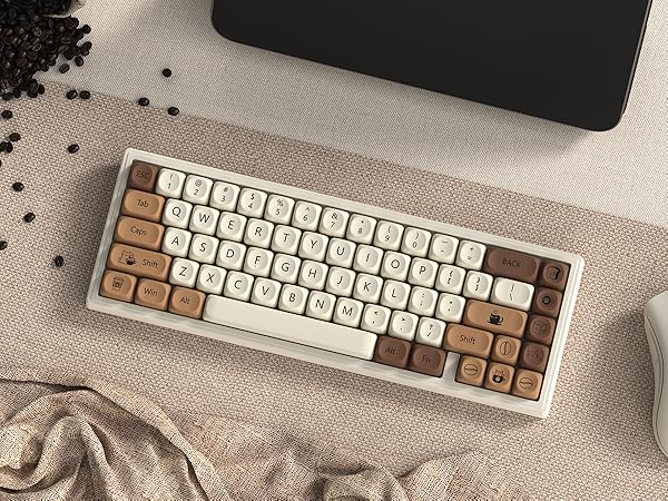 Cute Brown PBT Keycap Set,Coffee cat MOA Profile Keycaps 60 75 100 Percent,Dye-Sub