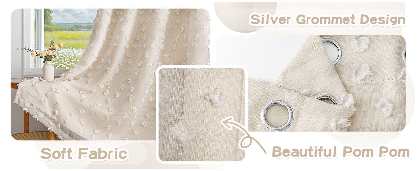 pom pom design and double layer curtains