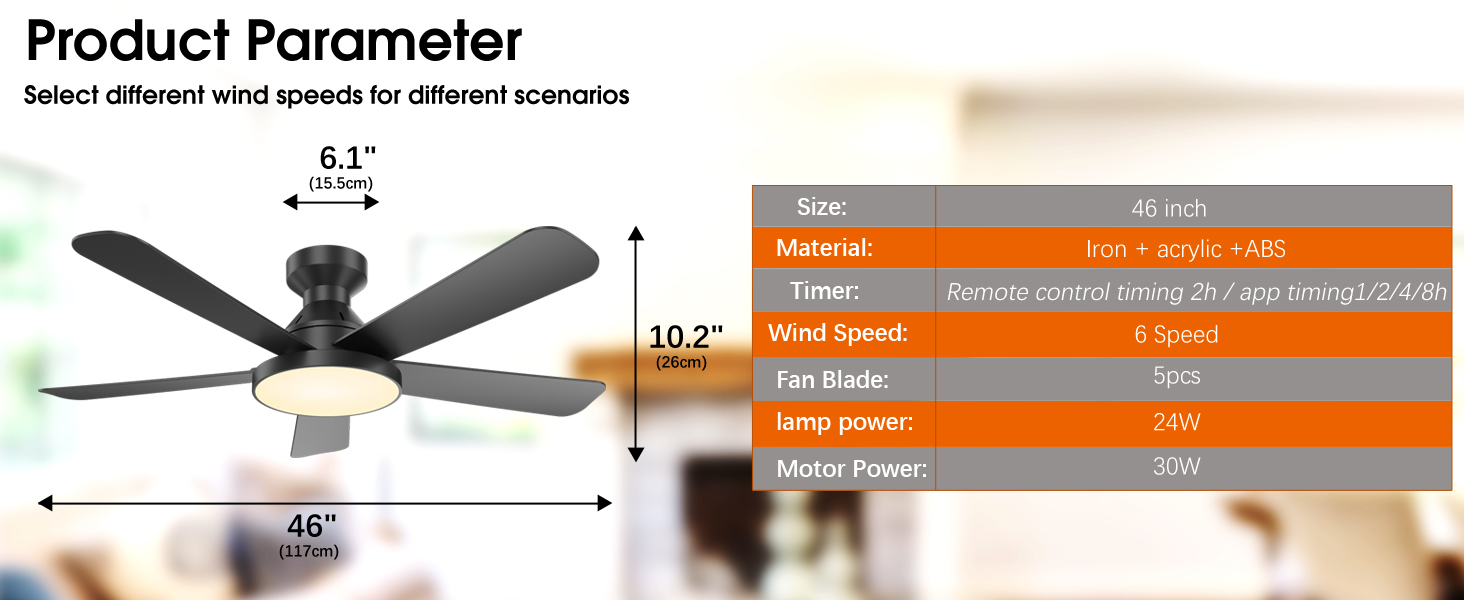 ventiladores de techo, low profile ceiling fan modern 46 inch, fandelier,
