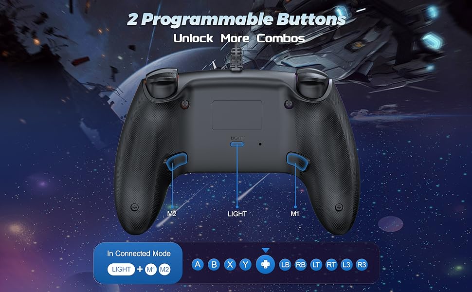 GUOC RGB Wired Controller for PS5/PS4 and PC with Hall Effect Trigger